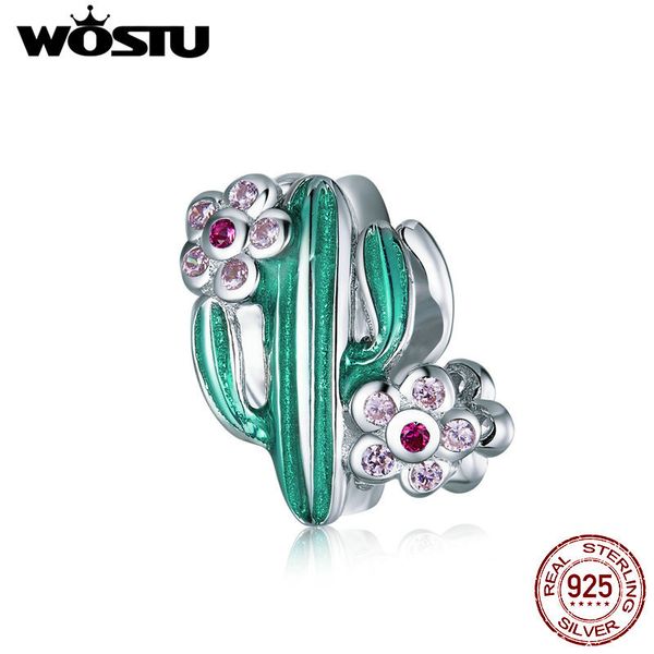 

wostu cactus charms 925 sterling silver green cactus pink petal flowers beads charms fit bracelets silver 925 jewelry ctc261 q0531, Black