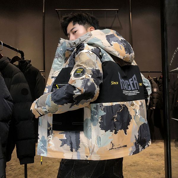 

winter 2021 new cotton korean version the trend of casual fit thick hood camouflage work done with jacket toolsjpkt, Black