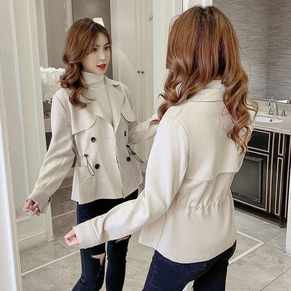 

women's trench coats women 's coat short 2021 korean style wild suit lapel slimming waist trimming, Tan;black