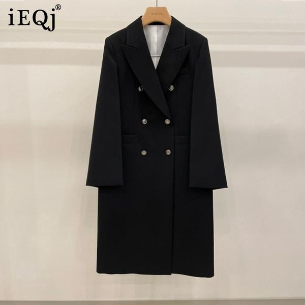 

women's suits & blazers ieqj women korean black double breasted temperament elegant blazer lapel long sleeve loose fashion spring autum, White;black