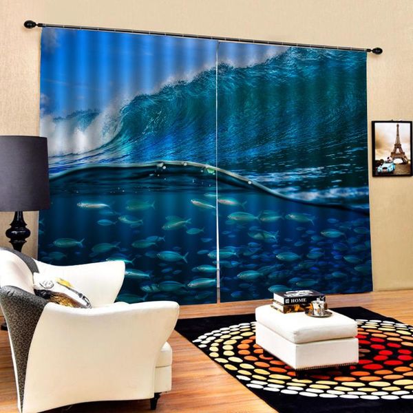 

curtain & drapes pk blue waves curtains 3d for living room bed office el home cortinas