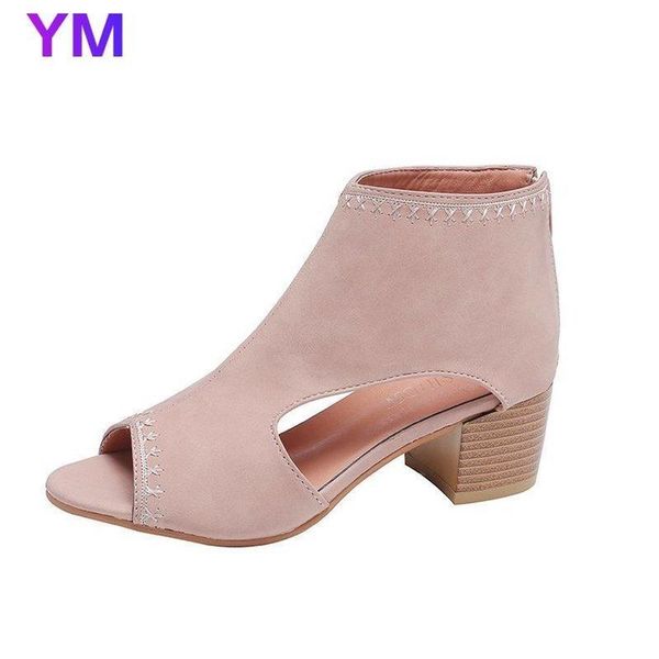 

spring 2021 shoes woman peep toe summer fashion zipper dress shoes womens high heels sandals square heeled pumps ladies, Black