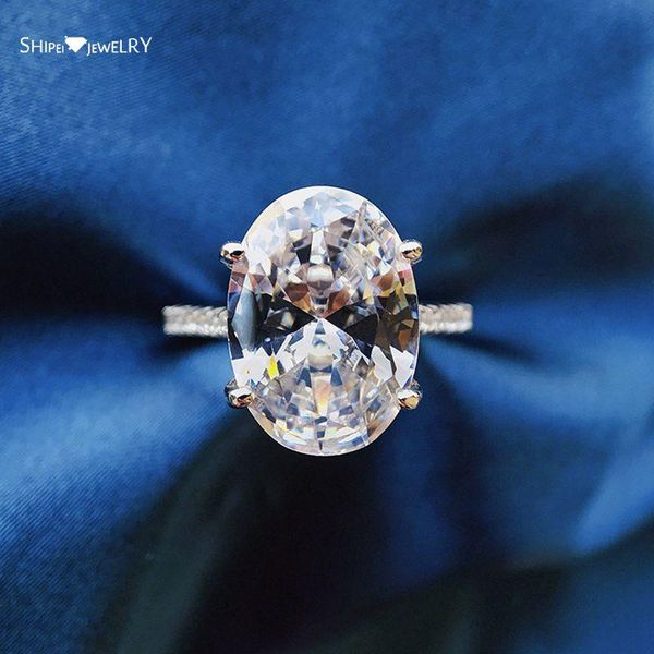 

cluster rings shipei 100% 925 sterling silver oval cut moissanite gemstone wedding engagement classic women fine jewelry wholesale, Golden;silver