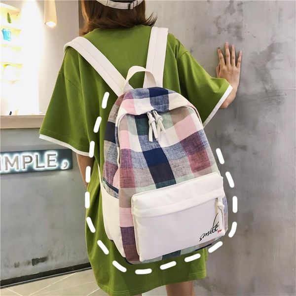 

outdoor bags women canvas backpacks plaid school for teenagers girls cute lapbackpack kawaii knapsack