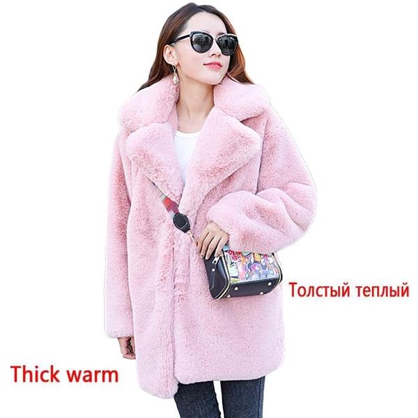 

women's fur & faux 2021 winter women coat luxury coats loose lapel overcoat thick warm plus size female plush jacket, Black