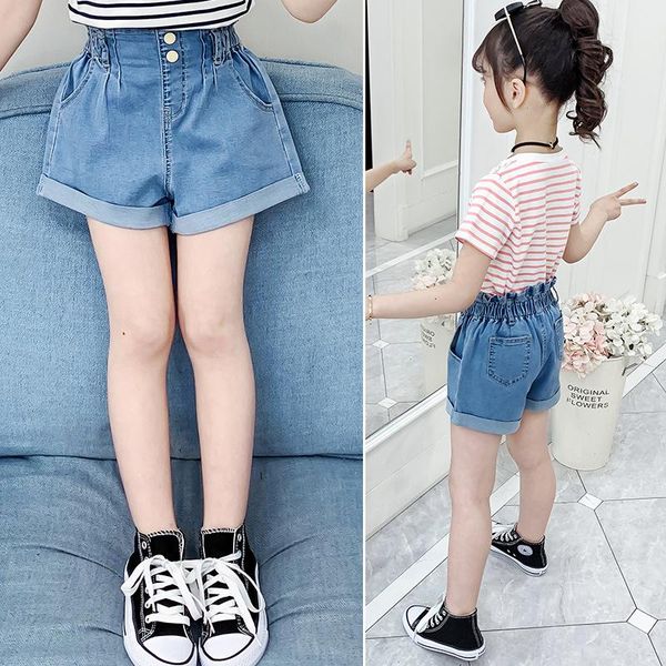

summer girls cotton denim jeans shorts girls children thin soft trousers jeans kids high waist all-match short pants, Black