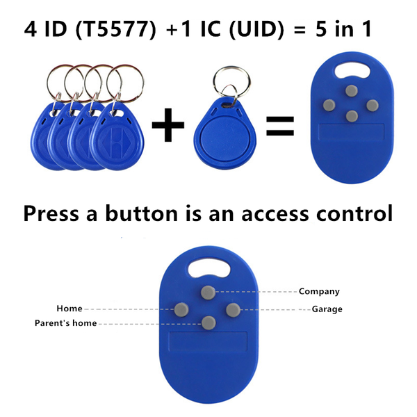 

access control rfid multiple t5577 em 125khz writable ic 13.56mhz m1k s50 uid changeable keychain tag token copy clone