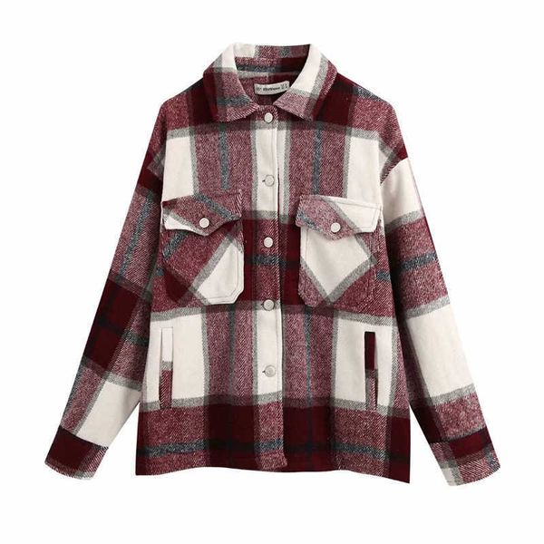 

fashion women's vintage stylish pockets oversized plaid jacket coat ladies lapel collar long sleeve loose outerwear chic 210927, Black;brown