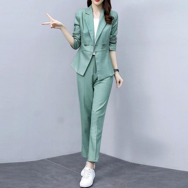 

new fashion spring autumn women causal office lady slim blazer pants two-piece set suits female, White