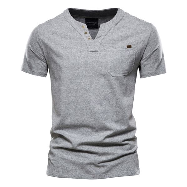 

aiopeson casual cotton mens t shirts solid color classic v-neck shirt summer short sleeve op ees 210721, White;black