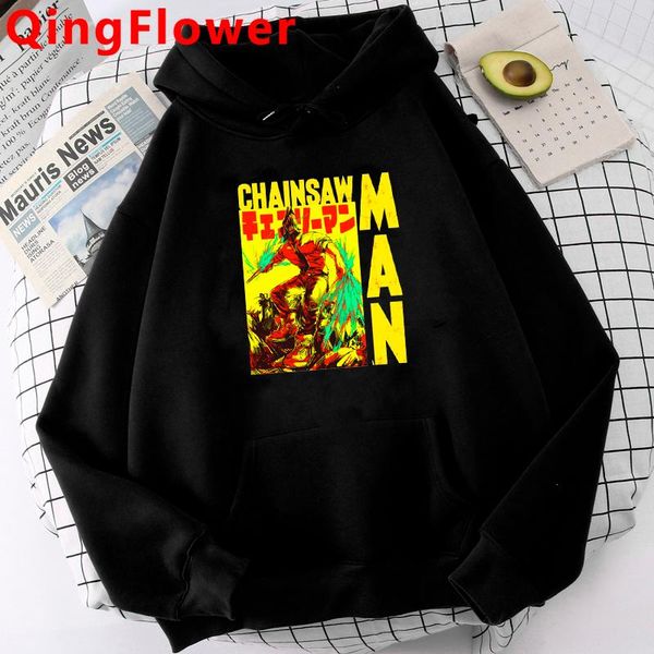 

men's hoodies & sweatshirts chainsaw man anime men ulzzang plus size printed streetwear male pullover, Black