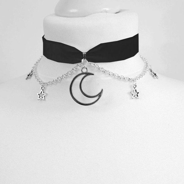 

chokers velvet moon stars choker and chain kawaii pastel pink fashion delicacy women, Golden;silver