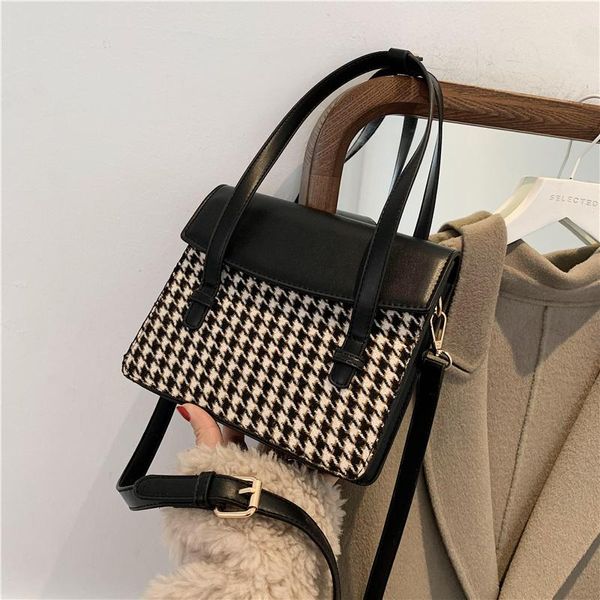 

shoulder bags houndstooth wool fashion and pu bag small luxury handbags women designer sac a main crossbody for