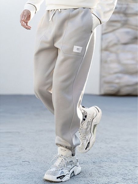 

men patch detail drawstring waist sweatpants 201f#, Black