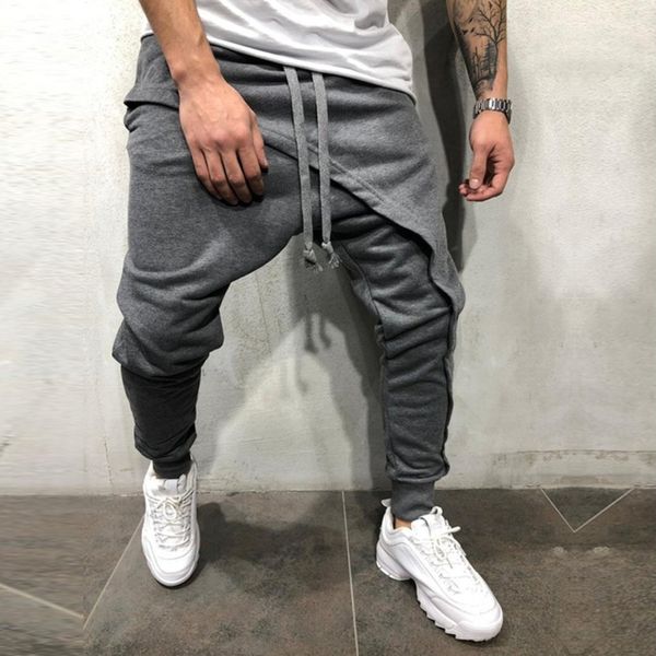 

pencil 2020 men trouser men asymetric layered jogger pants hip hop streetwear jogger pants casual drawstring close bottom pants c0222, Black