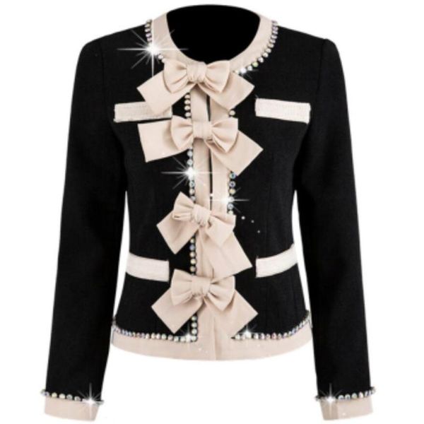 

women's jackets bow small fragrance jacket women spring autumn french luxury extravagant rhinestone short suit, Black;brown