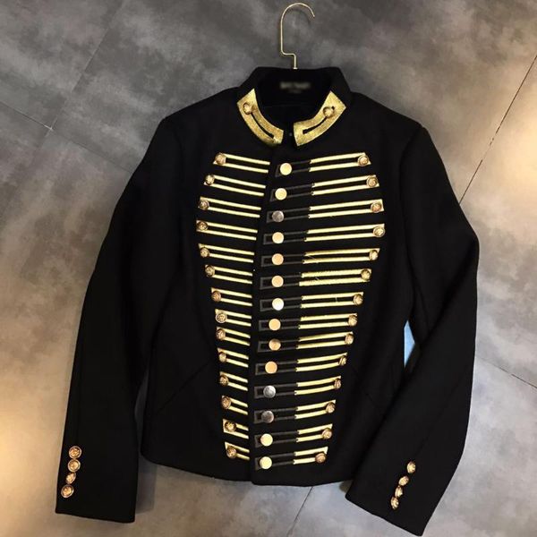 

women's suits & blazers winter women woolen jacket embroidered gold thread decoration lion button brand black blazer, White;black
