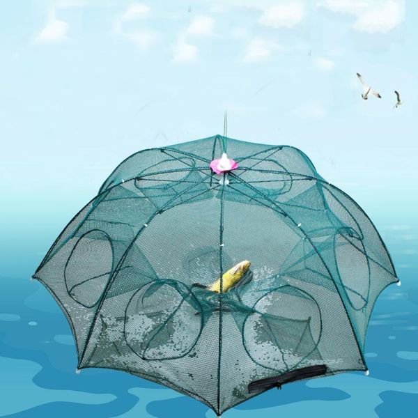 

fishing accessories nets shrimp cage nylon foldable crab mesh fish trap cast net folding network rede 4-20holes