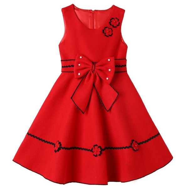 

girl's dresses girls princess dress autumn winter thick woolen girl children clothing suit for 3 to 14 years with hat kids wear red col, Red;yellow