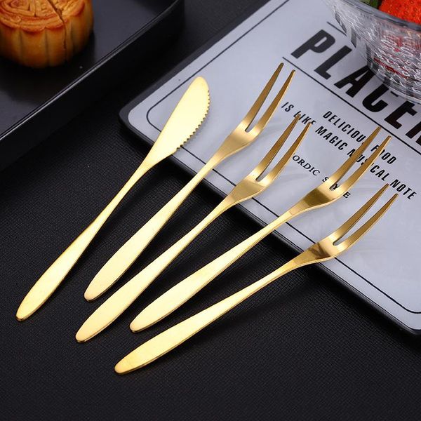 

flatware sets stainless steel fruit two tooth dessert cake fork gold plated dinnerware