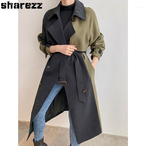 

long windbreaker female 2021 spring double breasted slim thick office trench coat simple chic classic women1, Tan;black