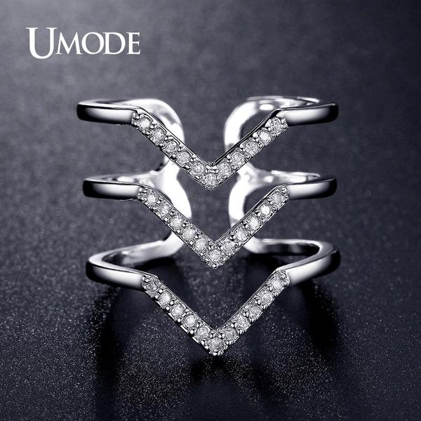 

cluster rings umode trendy two colors adjustable micro cz crystal chevron pave gold / white color jewelry for women anel ur0360, Golden;silver