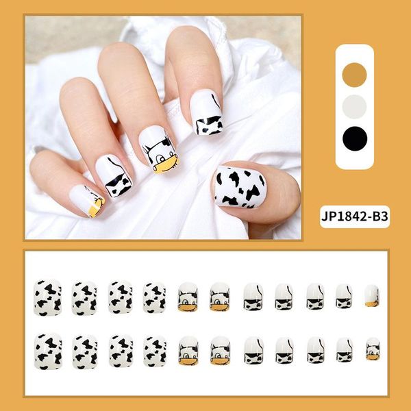 

false nails 24pcs fake with glue cows printed type short paragraph fashion manicure patch save time anime designs, Red;gold