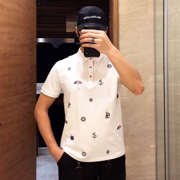 

2021 new classic male polo high-quality shirt, polyester pattern, short sleeve, summer, mayy, White;black