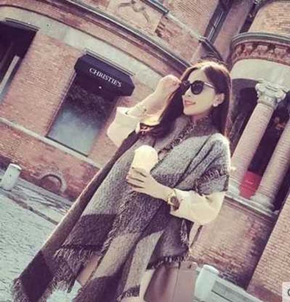 

winter temperament diagonal woolen color matching enlarged thickened scarf female shawl, Blue;gray