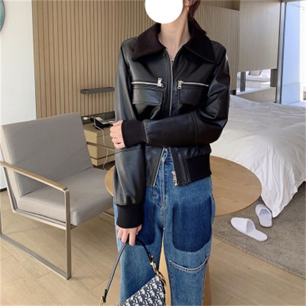 

2021 new female fashion genuine sheep leather jacket g37 kbhf, Black;brown