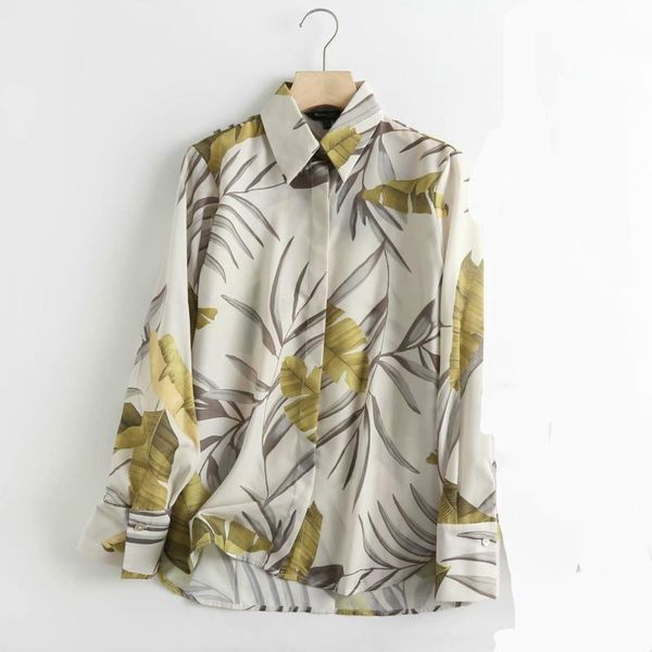 

women's blouses & shirts 2021 vintage summer single breasted print women casual turn down long sleeve loose shirt chic clothing, White