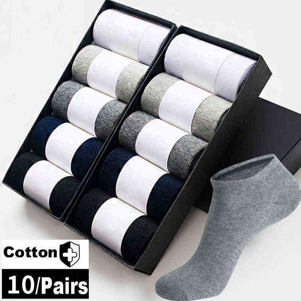 

10 pair high qualisty men ankle socks summer cotton black white business leisure sports sock for men's dress gifts sox size44-48 220105