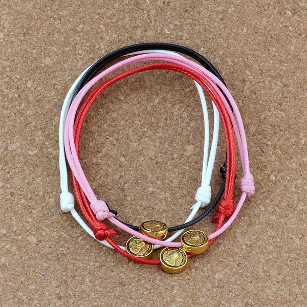 

120pcs alloy virgen de guadalupe round flat bead adjustable cord wrist diy wax rope weave bracelet 4color c-49, Golden;silver