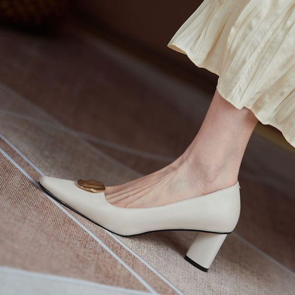 

dress shoes metal design soft comfortable genuine leather women heels street fashion high heel tacones mujer, Black