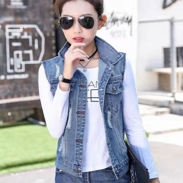 

2021 new korean style spring autumn all-match vests for women fashion vintage denim jacket sleeveless coat pocket vest female, Black;brown