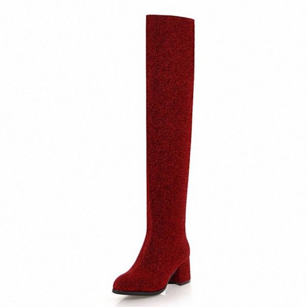 

kalenmos women over the knee boots blcok mid heel long boots sequined cloth red party ladies autumn winter shoe size 33 43 monkey boot w7vg#, Black