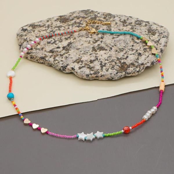 

pendant necklaces 2021 bohemian heart star rice beads choker necklace fashion chic chocker, Silver