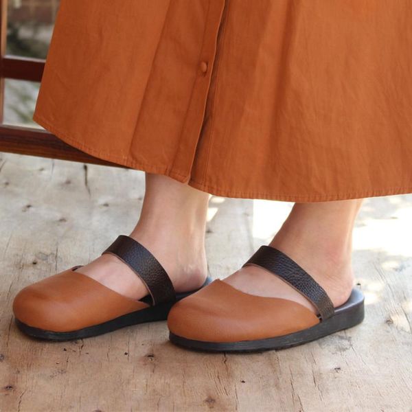 

yourseason summer ladies 2021 genuine leather slides outside shoes flat with handmade concise casual women slippers, Black