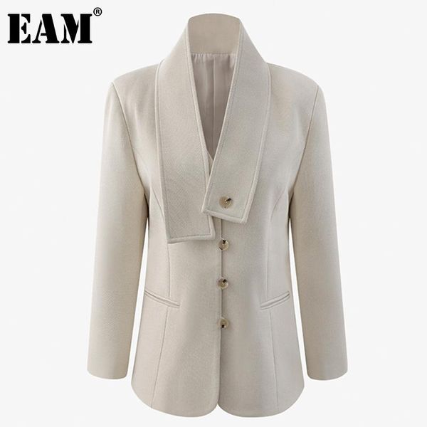 

eam] women vintage big pockets blazer new v-collar long sleeve loose fit jacket fashion tide spring autumn 2021 1dd3333, White;black
