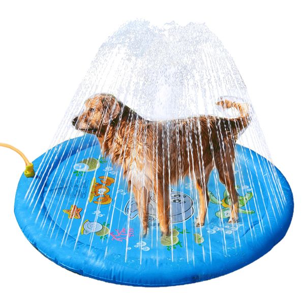 Splash Sprinkler Pad für Hunde Kinder, Hundebadebecken 100 cm, verdickt, langlebig, Badewanne, Haustier, Sommer, Outdoor-Wasserspielzeug