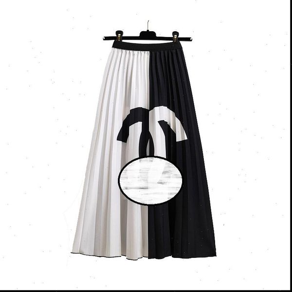 

fashion brand print pleated skirts womens high waist strechy long midi skirt female a line falda summer 2021 jupe femme, Black