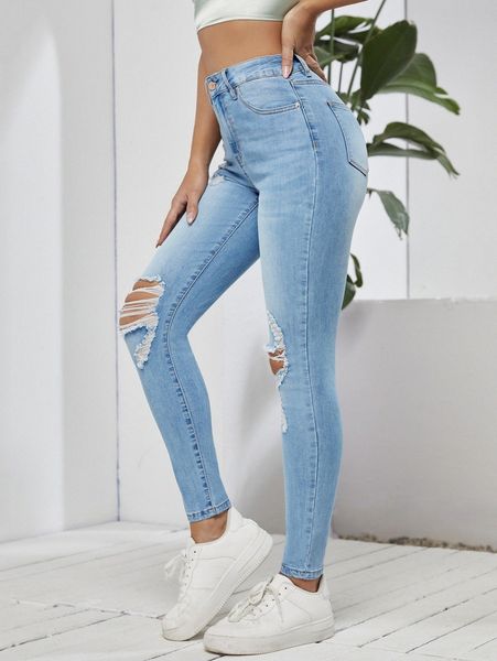 

slant pocket ripped skinny jeans i8xz#, Blue