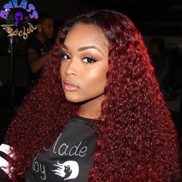 

synthetic wigs afro kinky curly lace front wig hair ombre blonde/ red for black women 13x4 frontal with baby
