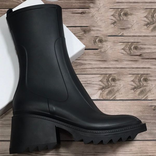 

betty pvc rain boots womens designer zipper platform leather martin booties suitable for fall winter, Black