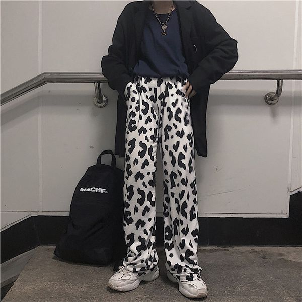 

cow print pants women korean style cow print wide leg pants harajuku trousers summer korean clothes streetwear women, Black;white