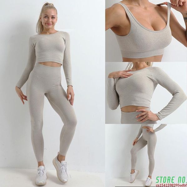 

yoga outfit 2/3/5pcs seamless women set workout sportswear gym clothing fitness long sleeve crop high waist leggings sports suits