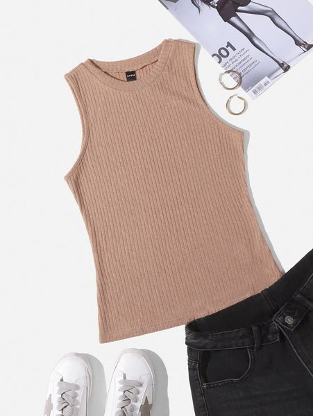 

rib-knit solid tank b212#, White