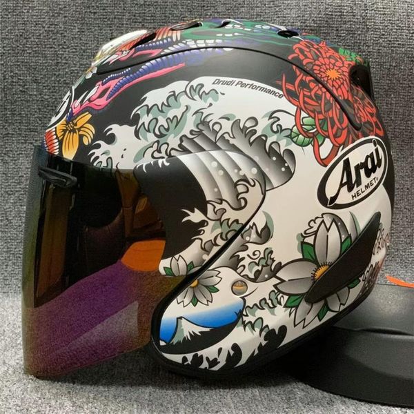 

motorcycle helmets half face helmet racing flip up black oriental dragon