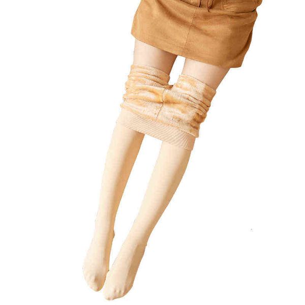 

women's leggings autumn and winter plush thickened imitation nylon bare bottomed pantyhose with foot artifact beautiful leg color, Black