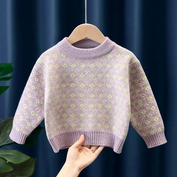 

pullover baby girl sweater autumn and winter children's knitted bottoming thickened, Blue